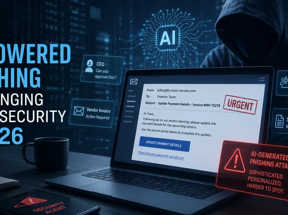 AI-powered phishing email and cybersecurity warning