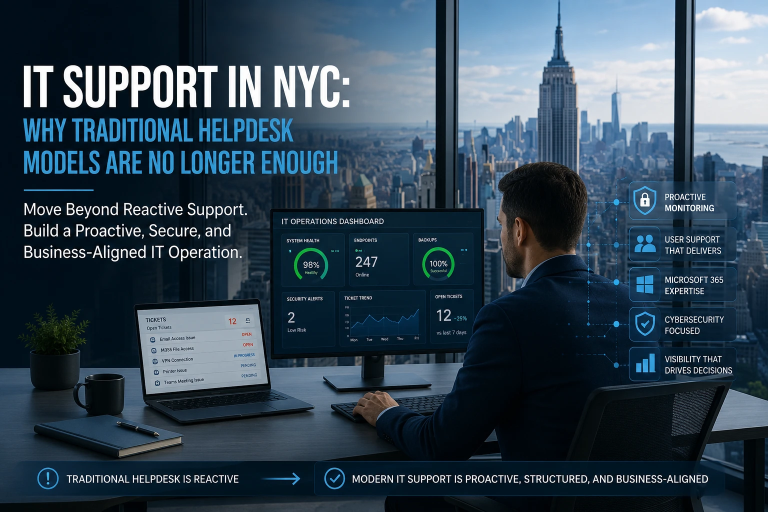 IT support dashboard overlooking New York City