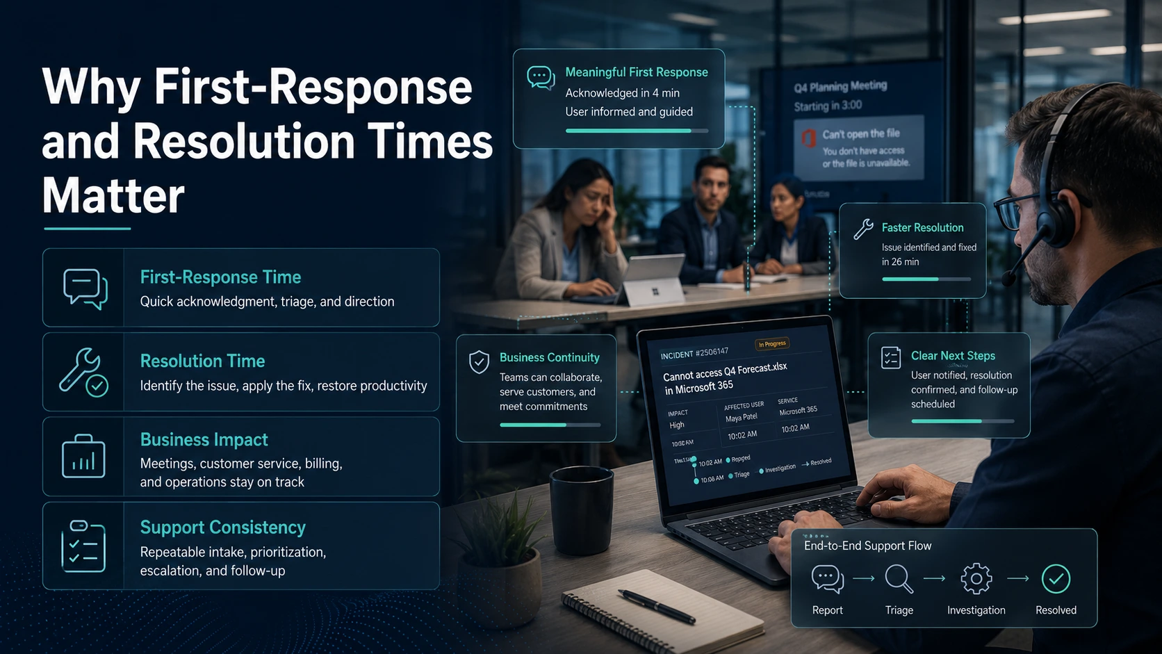 Business team evaluating the operational impact of IT response and resolution time